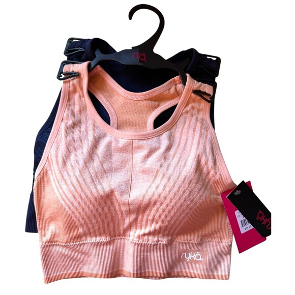 RYKA Women's 2 PACK Sports Bra Adjustable Removable Pads Size S Peach & Navy - Picture 1 of 6